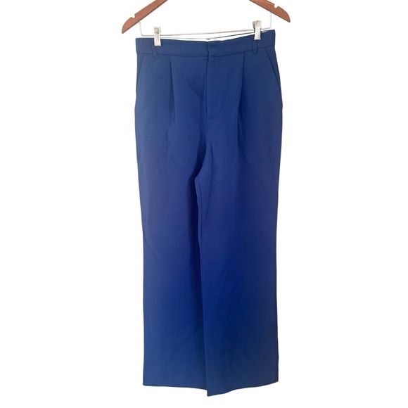 Zara Pants - ZARA High Rise Pleated Wide Leg Trouser Pants Blue Size Small